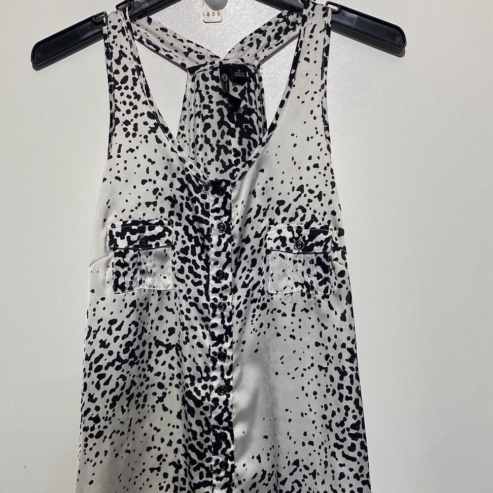 Milano Women's Black White Abstract Button Up Racerback Tank Top Size Small